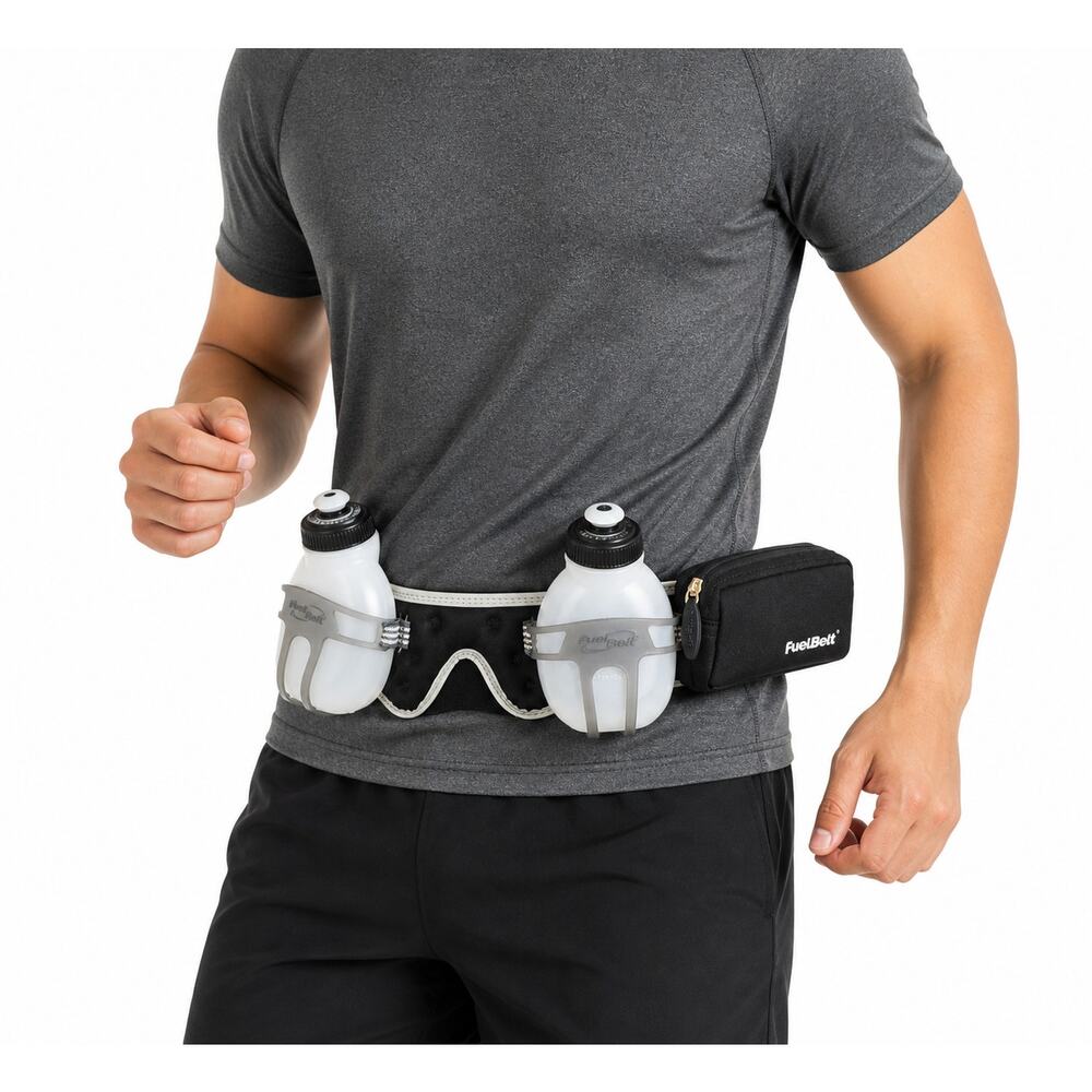 FuelBelt Hydration Belt Dual Water Bottle Running Waist Pack Black Adjustable